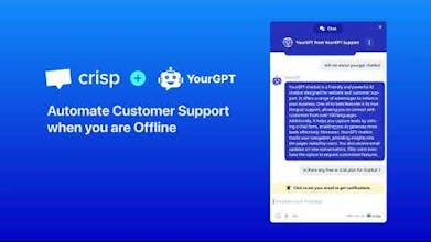 Una captura de pantalla de la integración de ChatGPT y YourGPT AI Bot en la plataforma de chat Crisp, que brinda una interacción dinámica con el cliente.