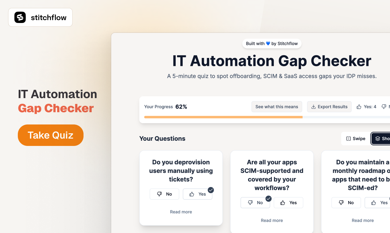 IT -Automatisierungslückenprüfer von Stitchflow - Spot Offboarding, Scim & SaaS -Zugriff auf Lücken, die Ihr IDP vermisst Medien 2