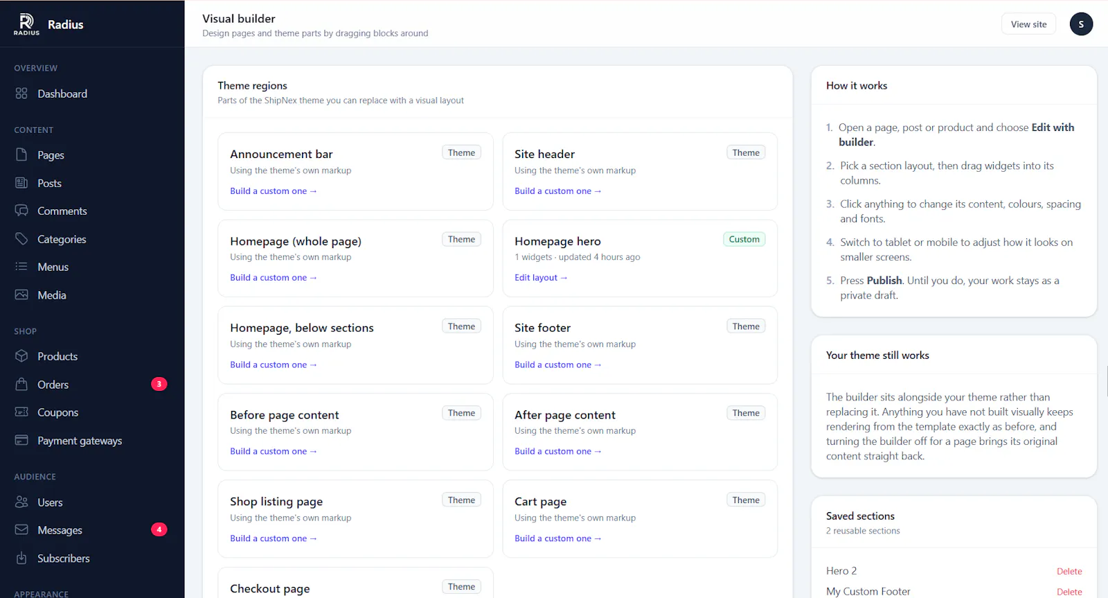 Radius - a self-hosted CMS and eCommerce screenshot 3