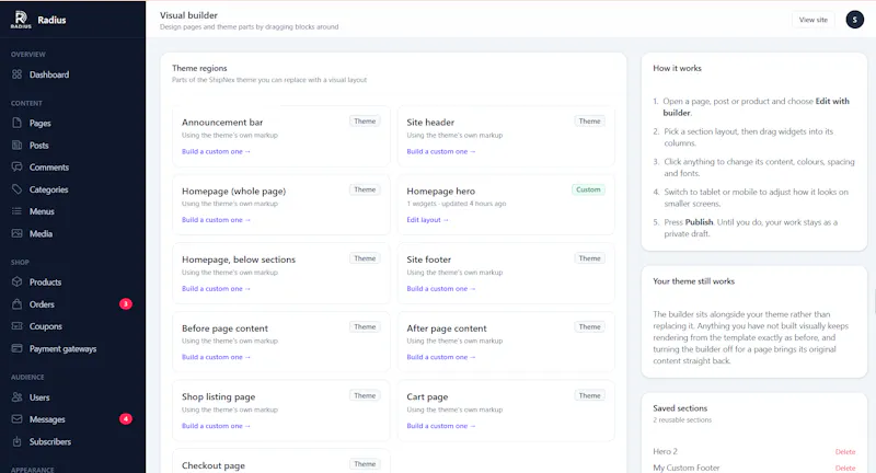 Radius - a self-hosted CMS and eCommerce screenshot 3