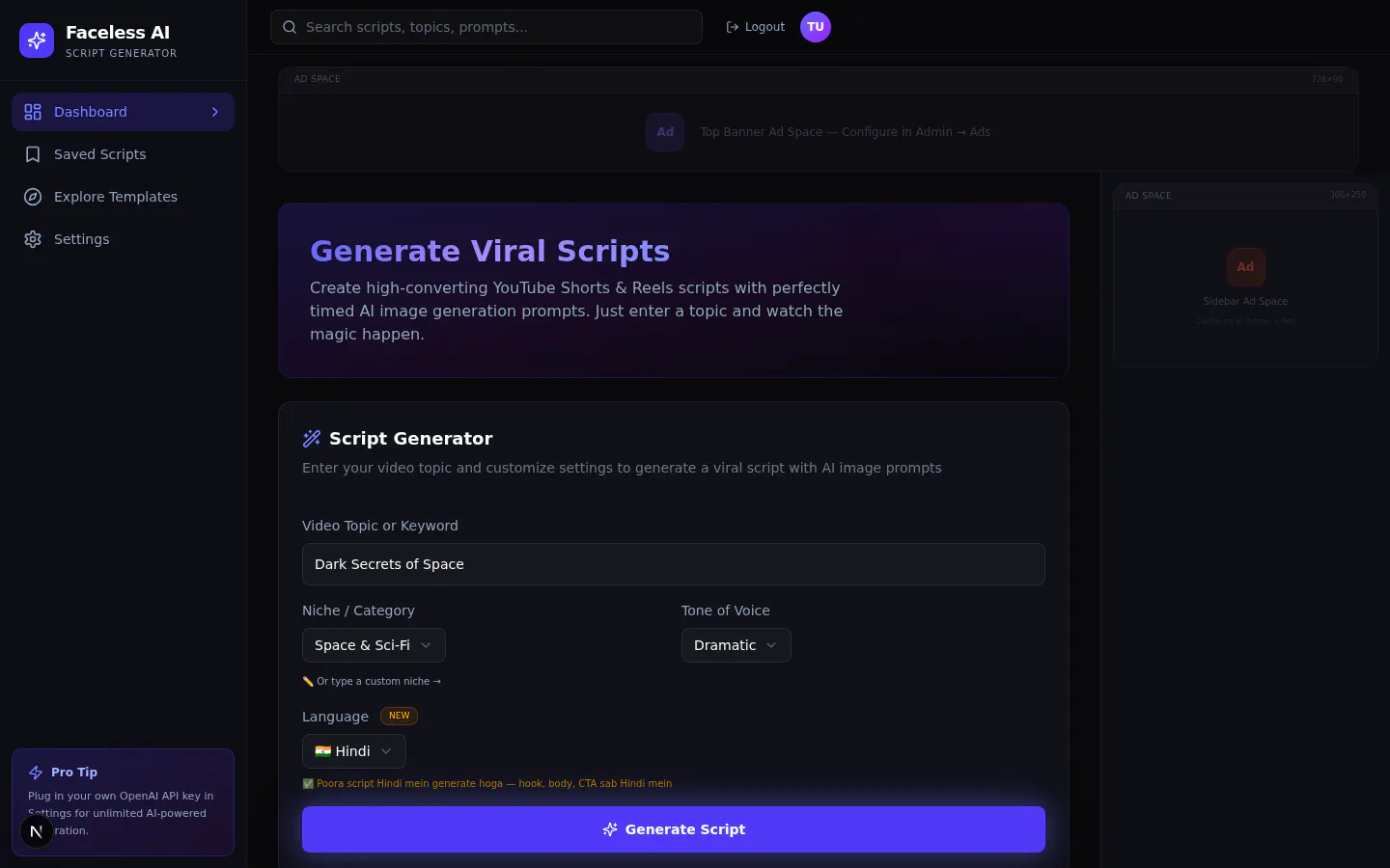 Faceless AI Script Generator gallery image