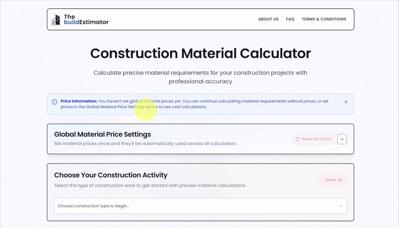 the buildEstimator - Main screenshot showing features and interface