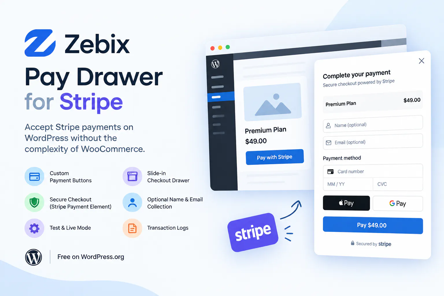 Zebix Pay Drawer for Stripe