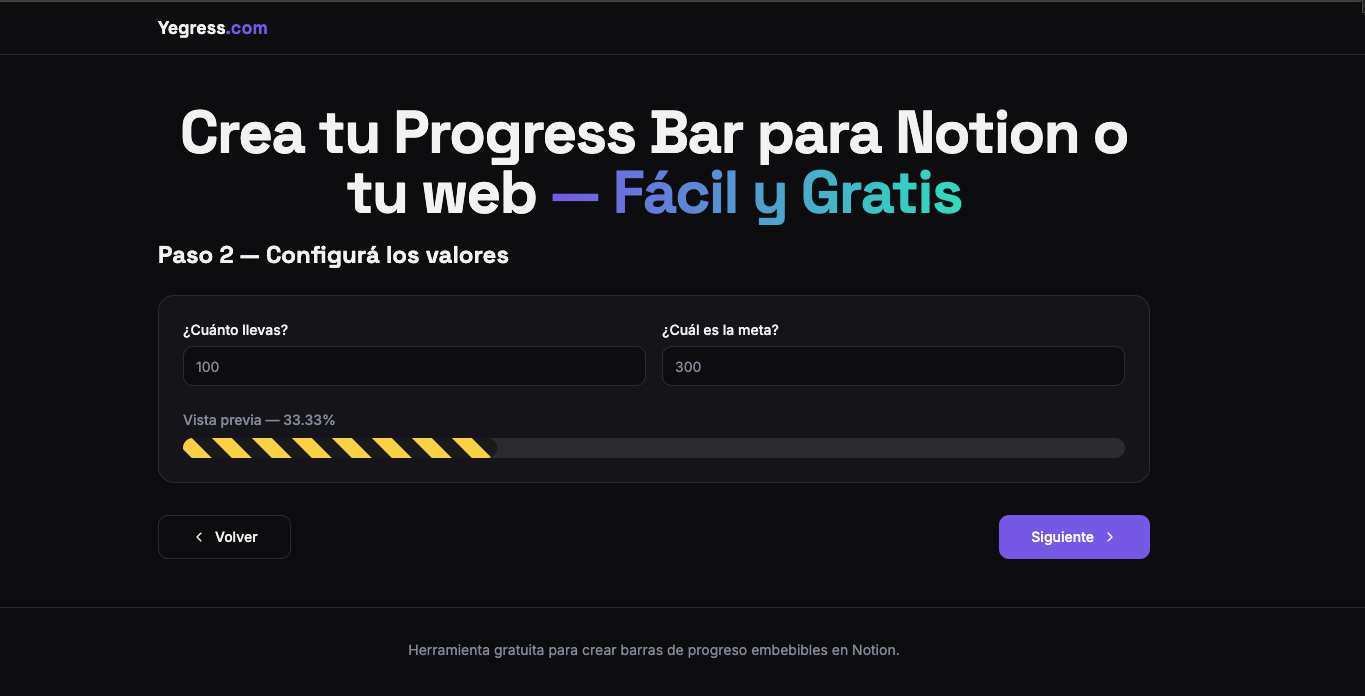 Yegress: Simple progress bars for Notion - Screenshot 2 showing product features and functionality