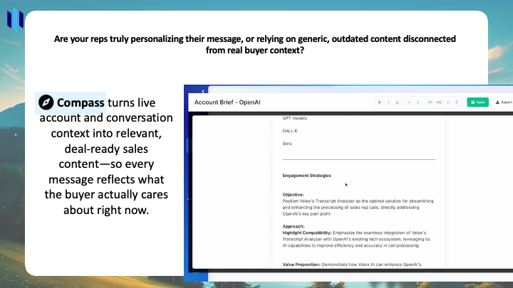 Velox AI - Screenshot 5 showing product features and functionality