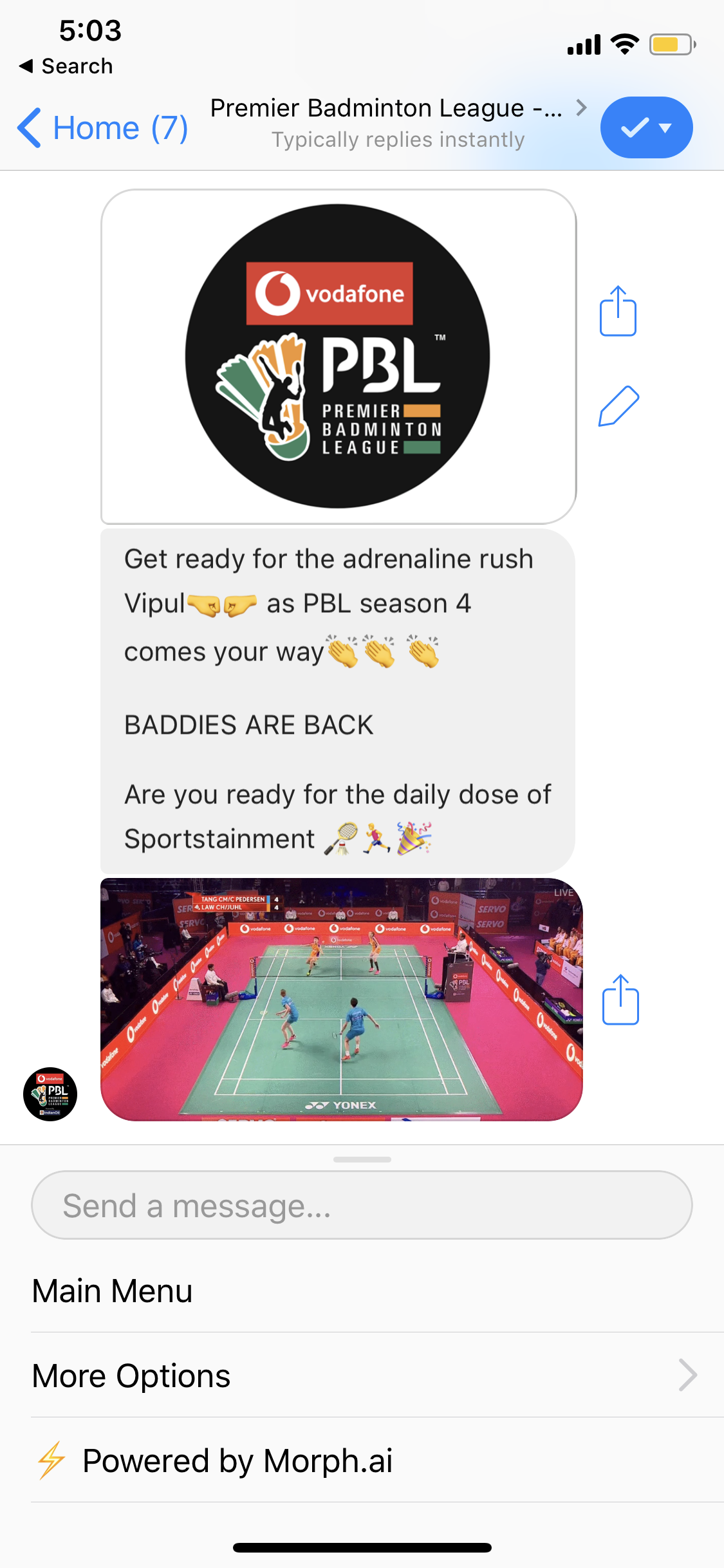 Premier Badminton League Official Chatbot gallery image