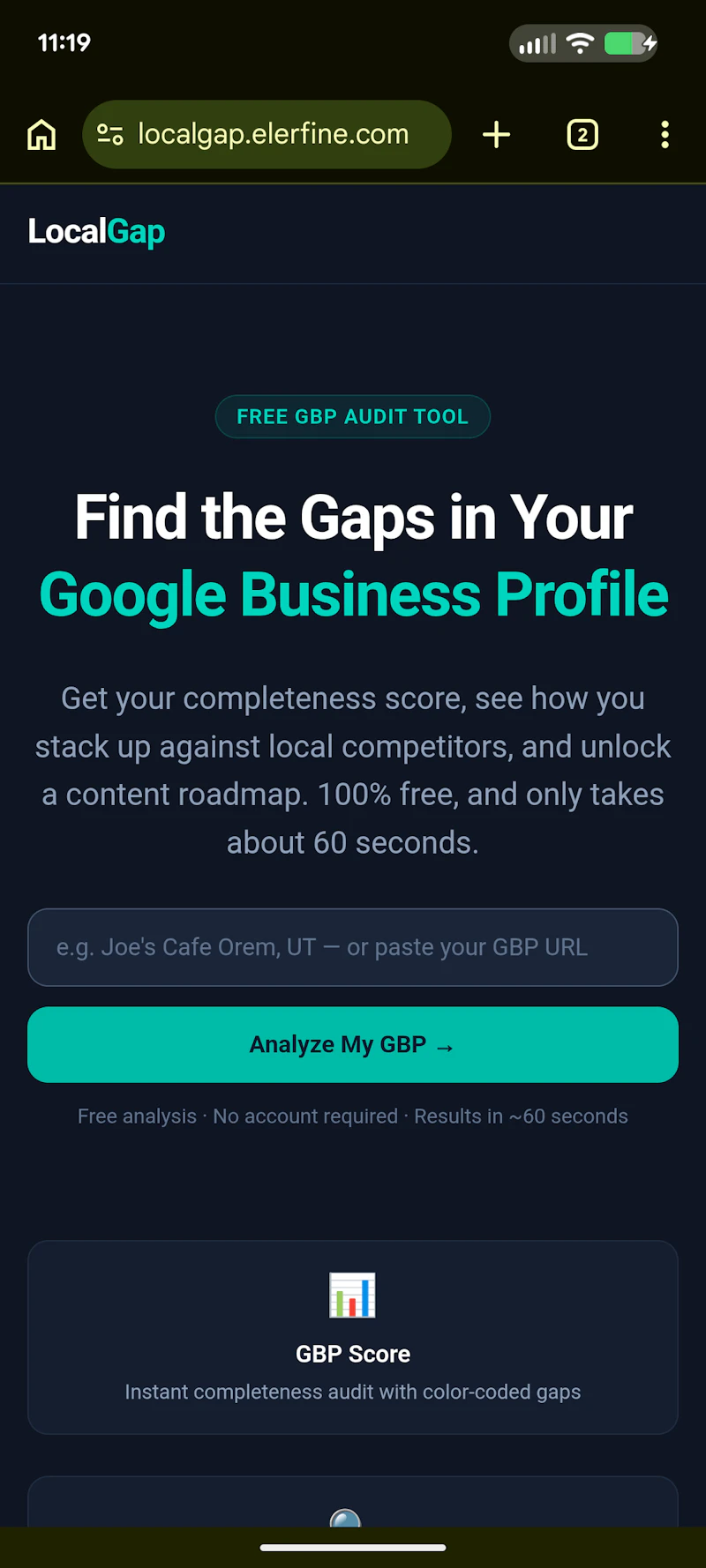 LocalGap — GBP Audit Tool screenshot 2