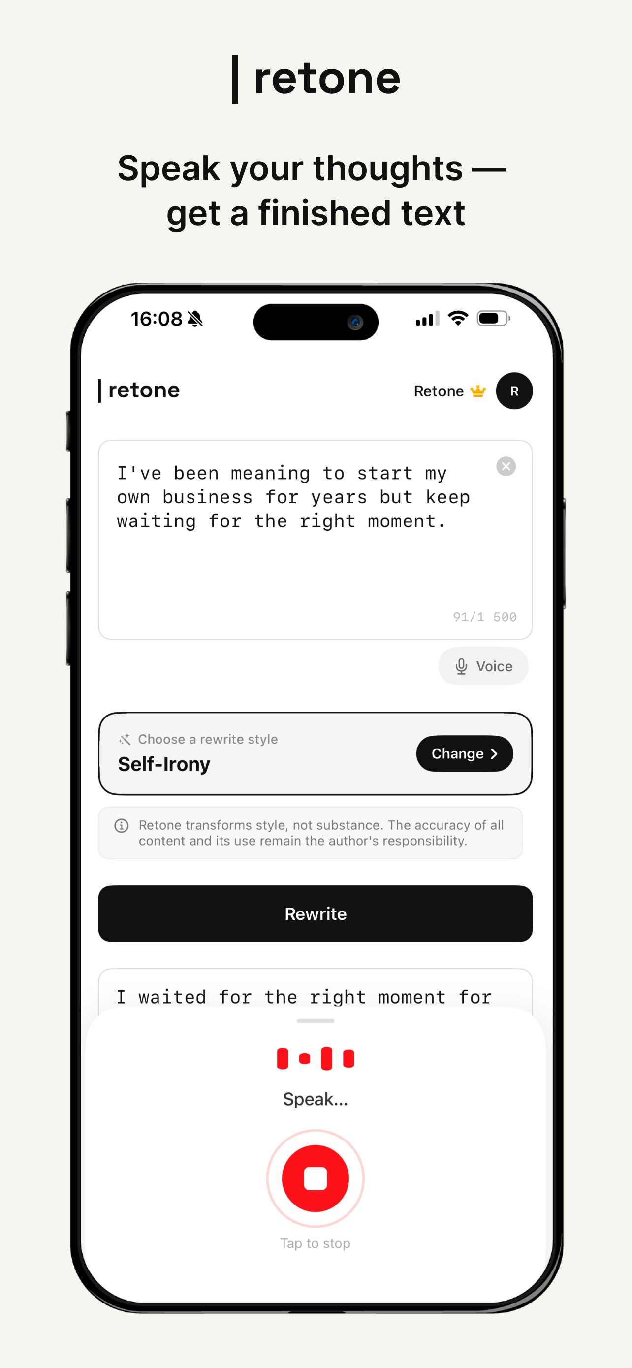 Retone — AI Text Rewriter gallery image