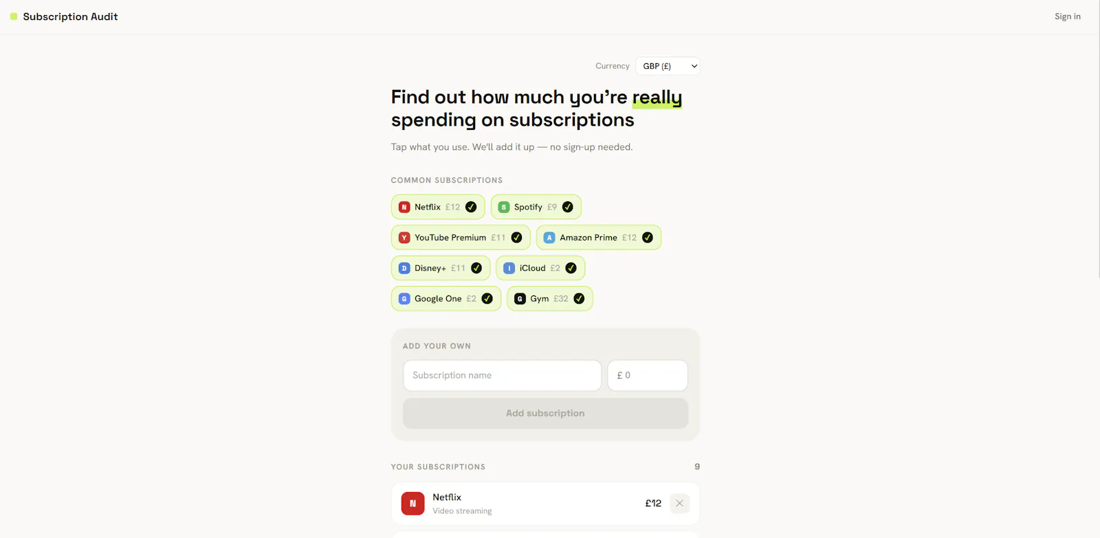 Subscription Audit screenshot 1
