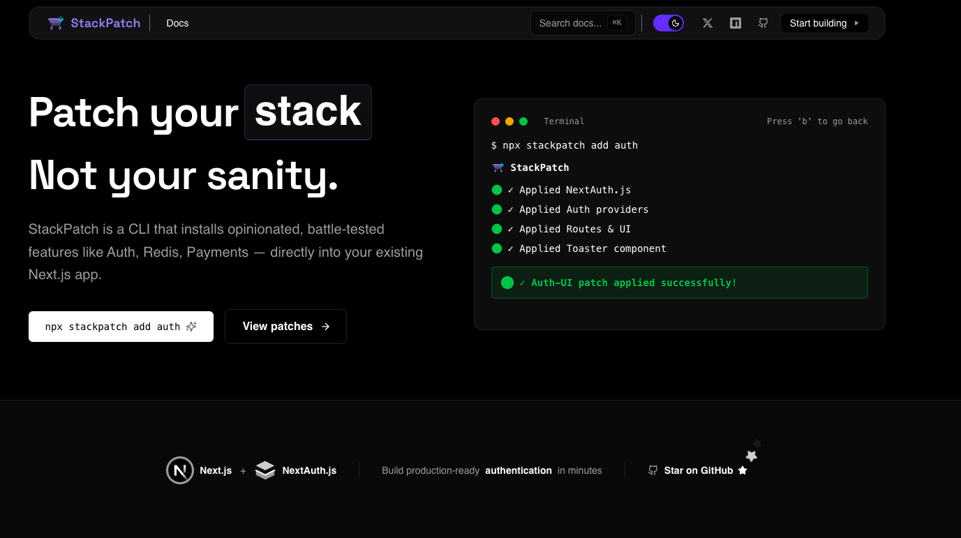 StackPatch - Main product screenshot demonstrating key features and user interface