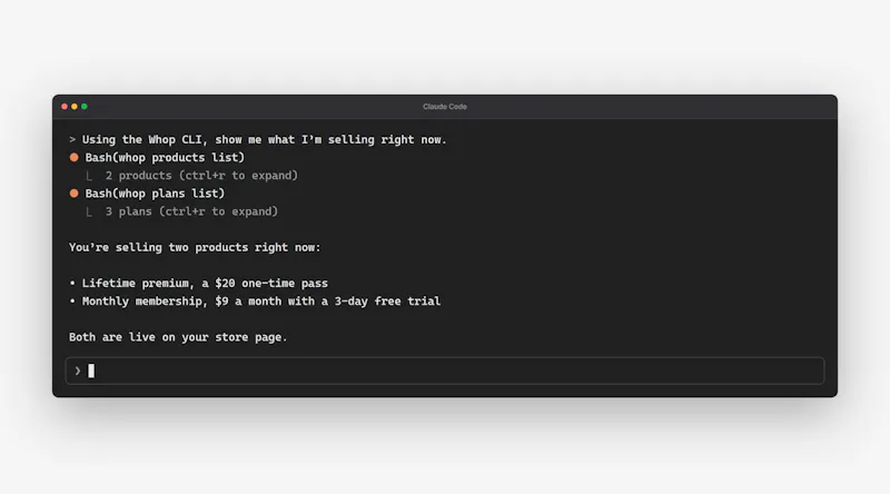 Whop CLI screenshot 4