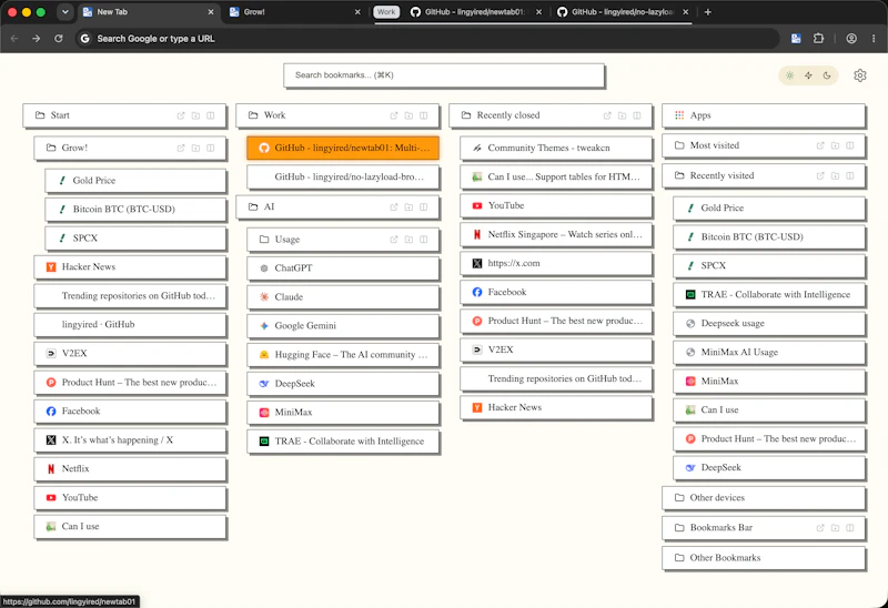 newtab01: Bookmark-driven chrome newtab screenshot 3