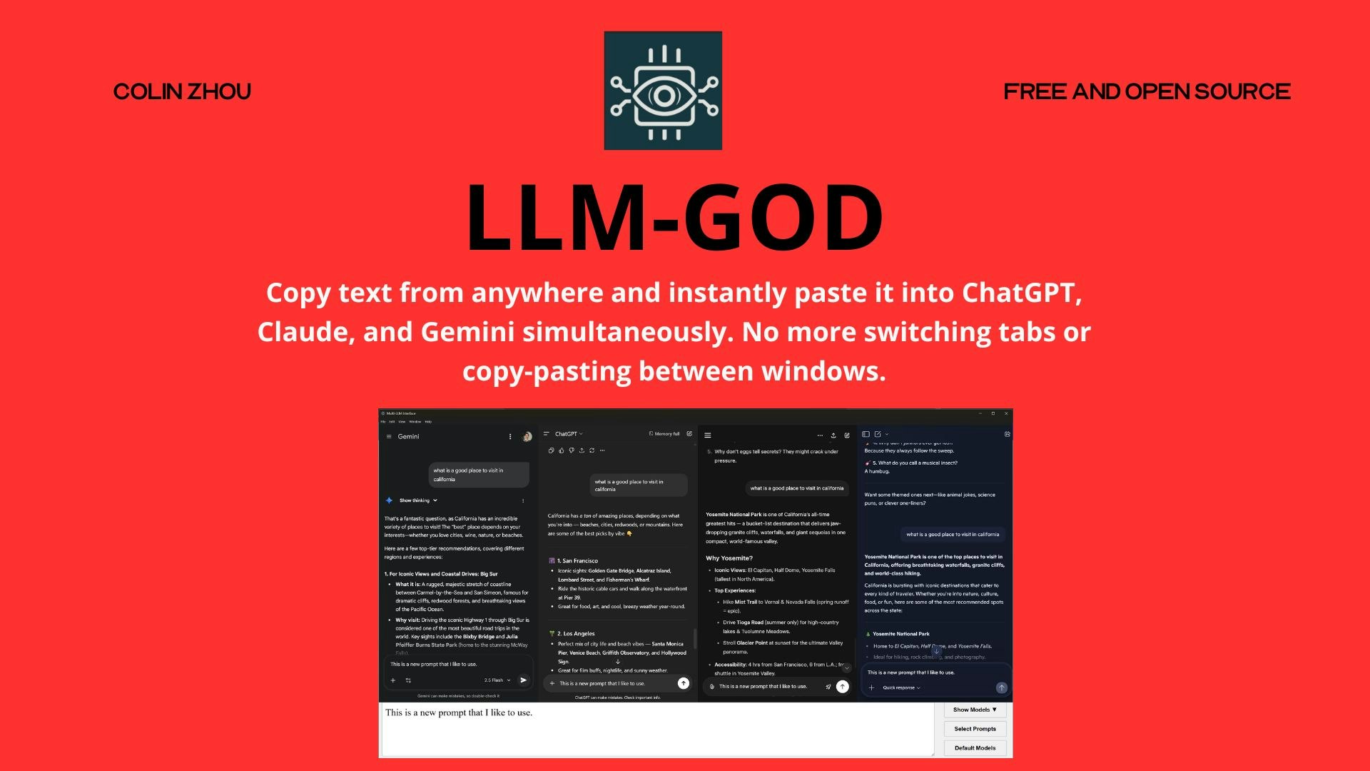 LLM-God - Main screenshot showing features and interface