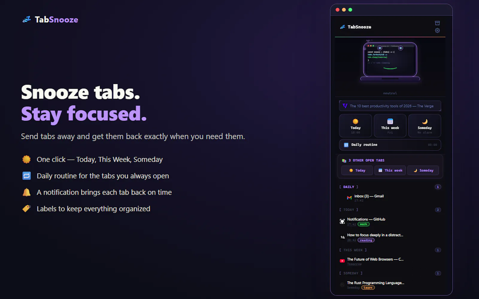 TabSnooze screenshot 2