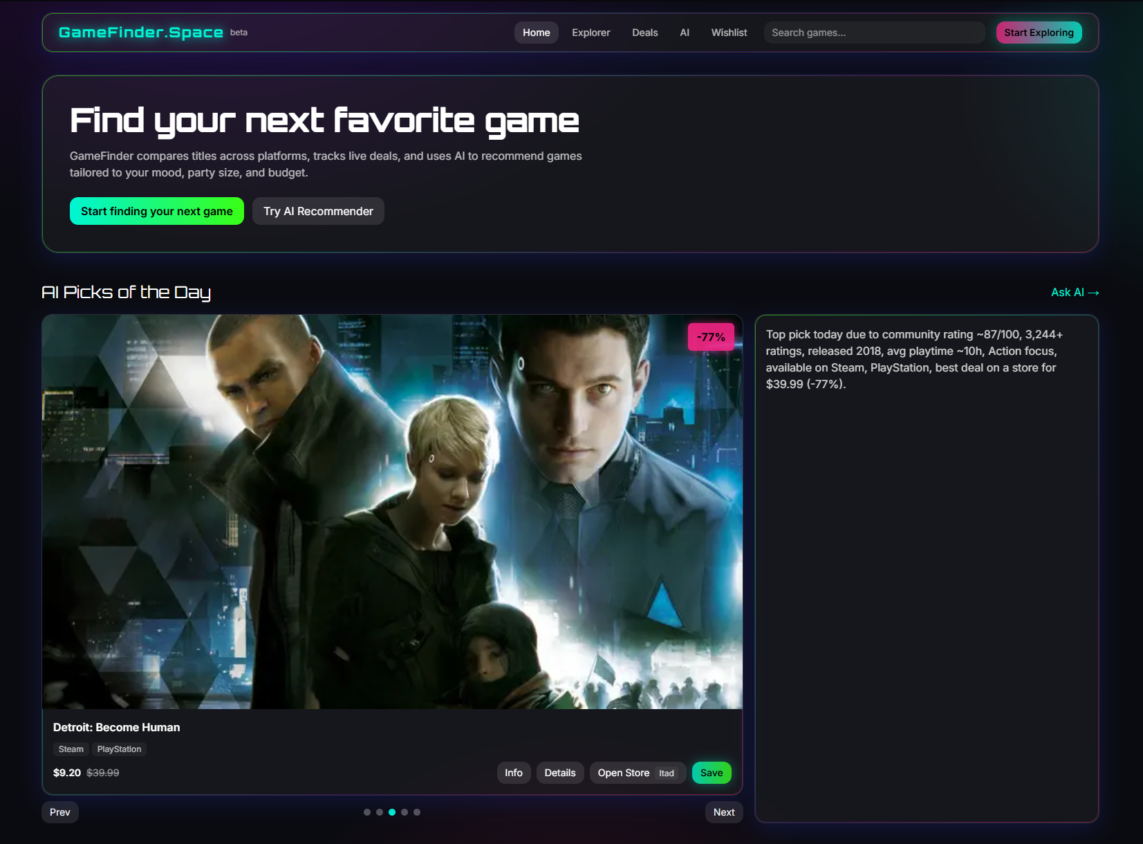 Media Gamefinder - Tìm các giao dịch trò chơi tốt nhất và các lựa chọn hỗ trợ AI 1