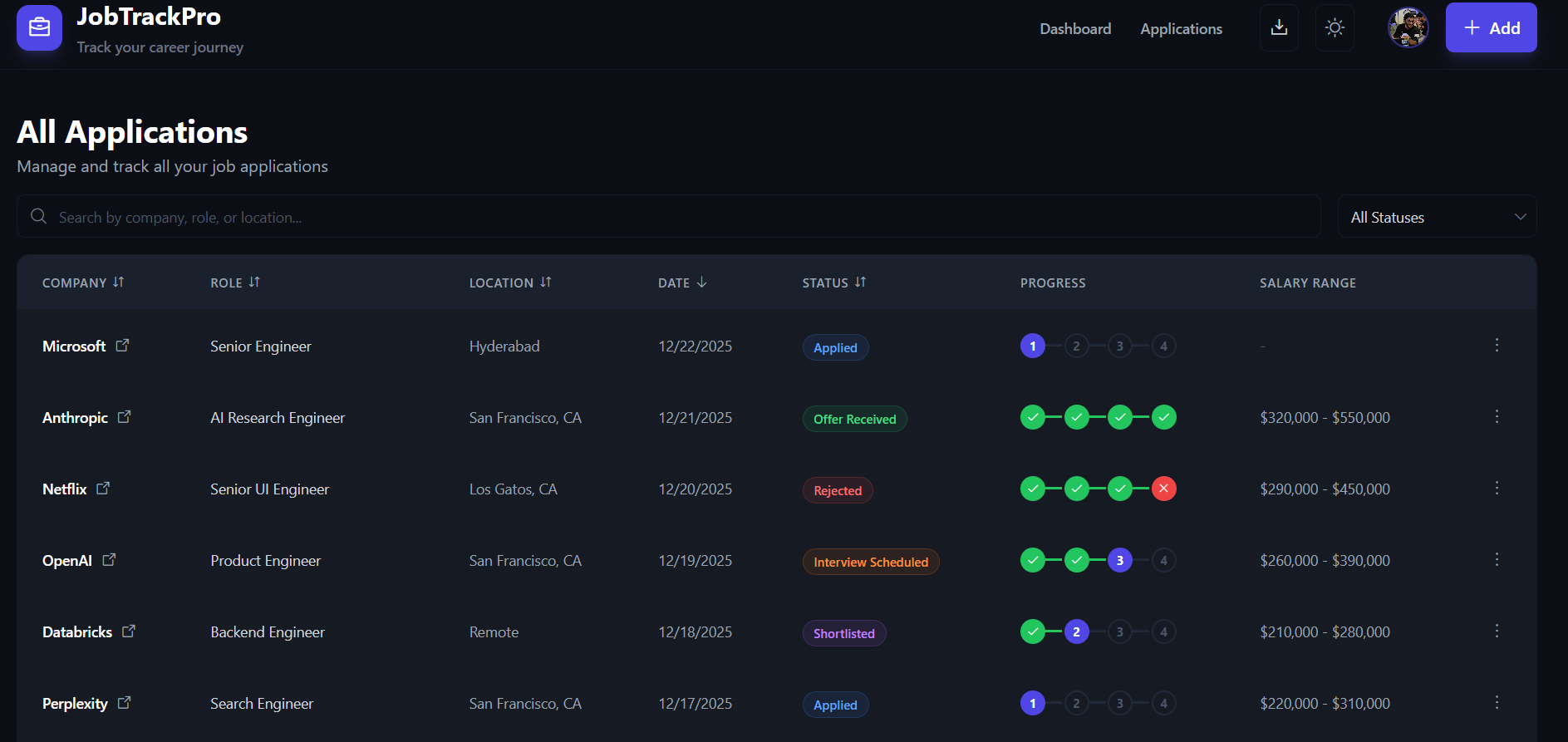 JobTrackPro - Screenshot 2 showing product features and functionality