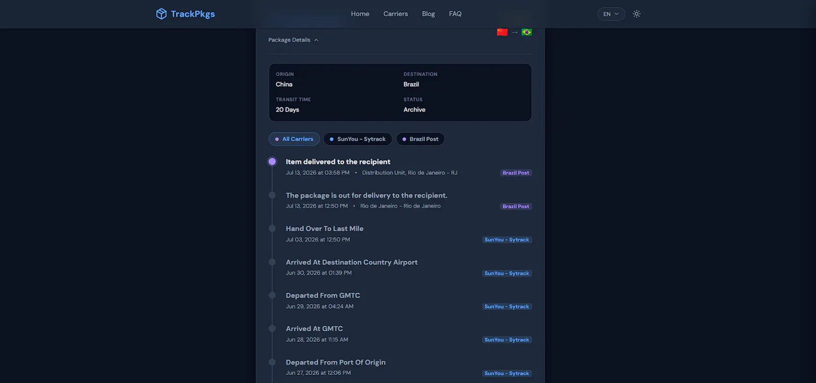 Trackpkgs screenshot 2