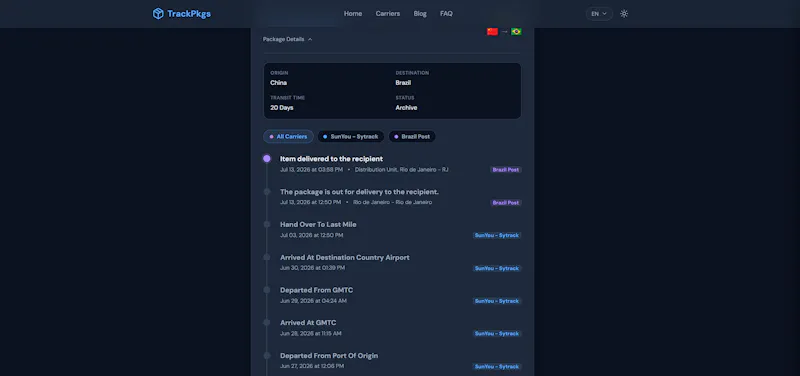 Trackpkgs screenshot 2
