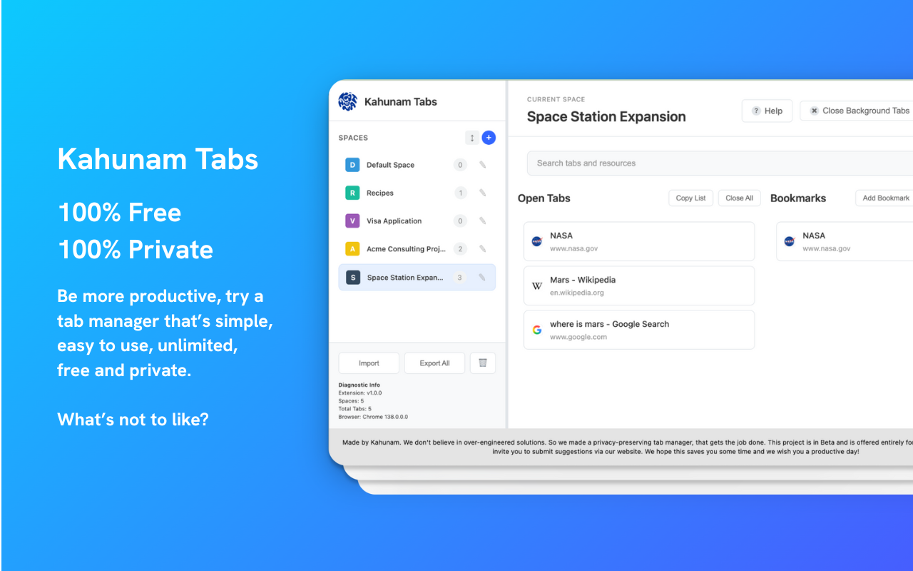 Gerente de pestañas de Kahunam - Tab Manager, Chrome Extension, Chrome, Extensión media 2