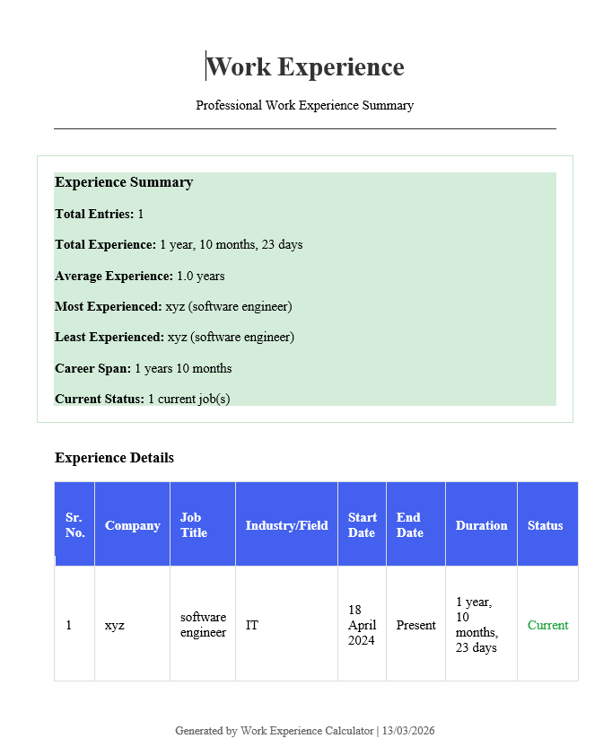 Online Work Experience Calculator gallery image