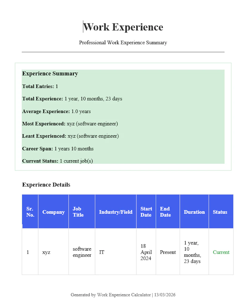 Online Work Experience Calculator screenshot 9