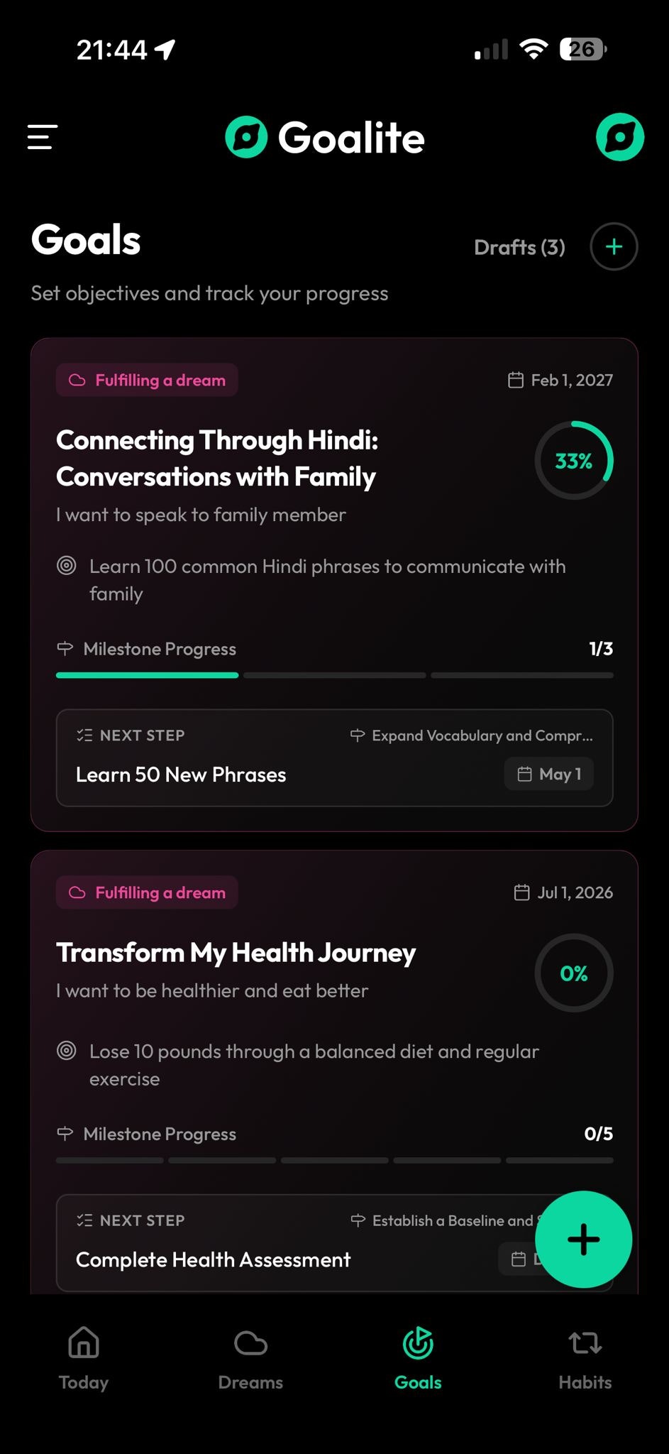 Goalite: Turn "one day" into Day One - Screenshot 3 showing product features and functionality