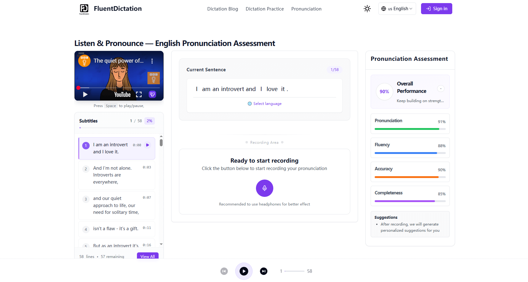 Média FluentDictation - Pratique de dictée anglaise avec des vidéos YouTube basées sur un niveau 4