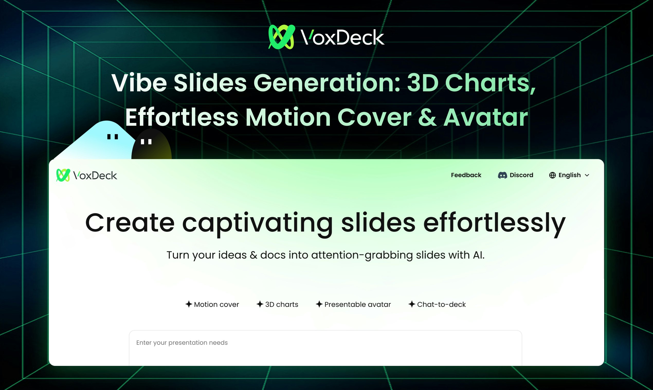 Media Voxdeck - Carta 3D, penutup gerakan & generasi avatar untuk slaid 2