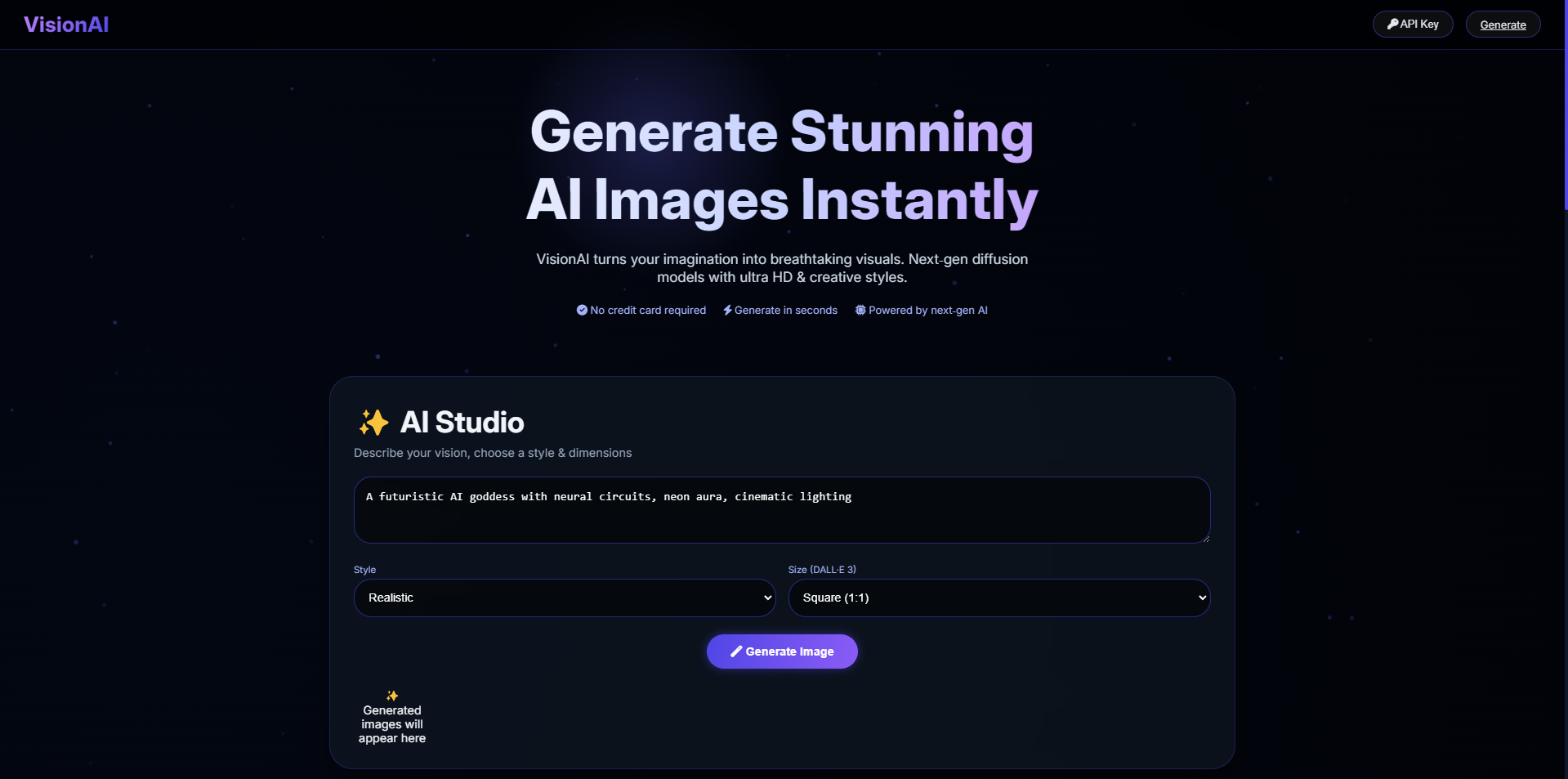 VisionAI — AI Image Generator SaaS gallery image