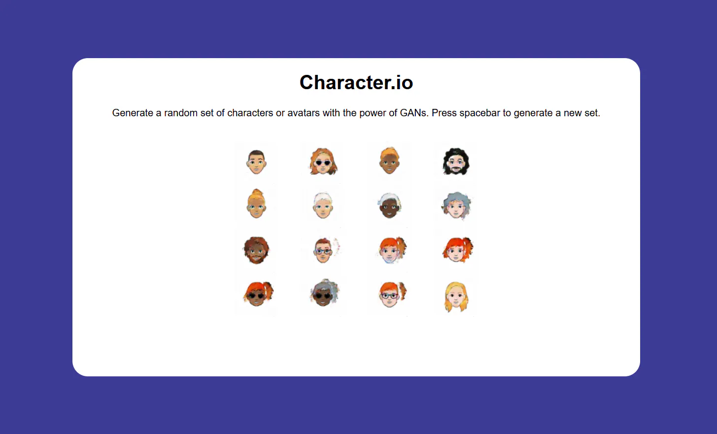 character-io – 使用 GAN 生成一组新的角色或头像。 – 搞英语 → 看世界