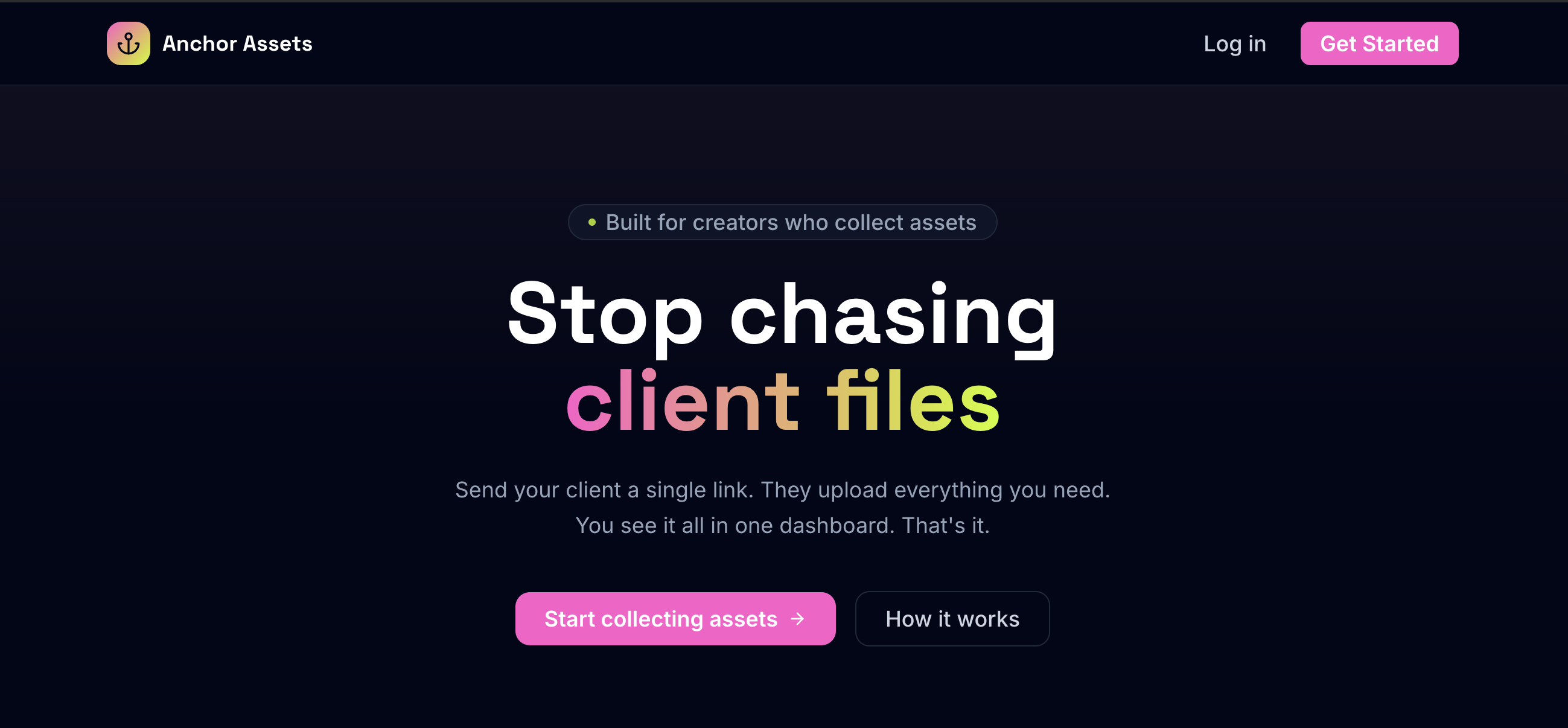 Anchor Assets - Main product screenshot demonstrating key features and user interface