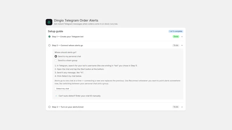 Telegram Order Alerts (Dingio) screenshot 2