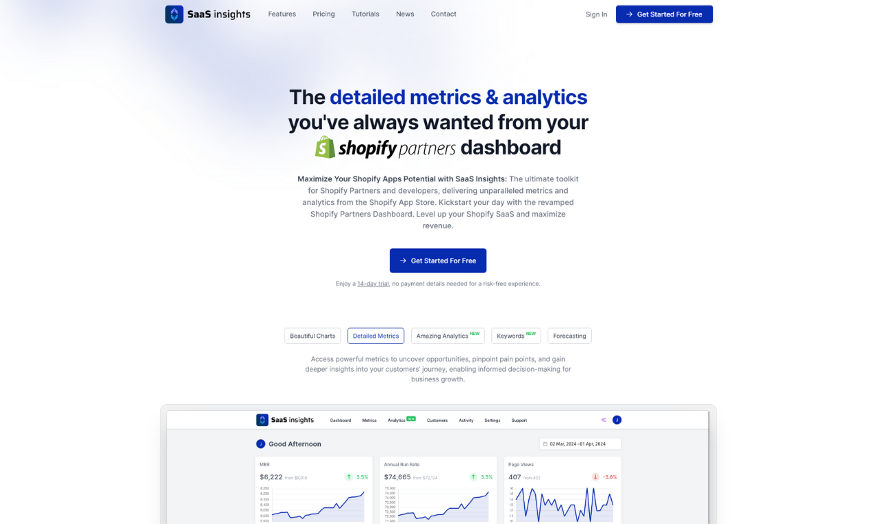 Saas 통찰력 - Shopify 앱에 대한 자세한 메트릭 및 분석 미디어 1