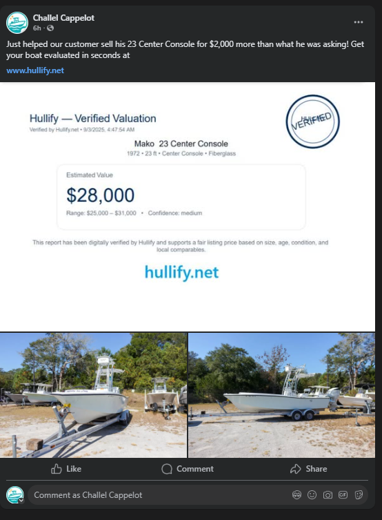 Hullify - Estimación del valor de la embarcación instantánea - Desde el barco, para citar media 1