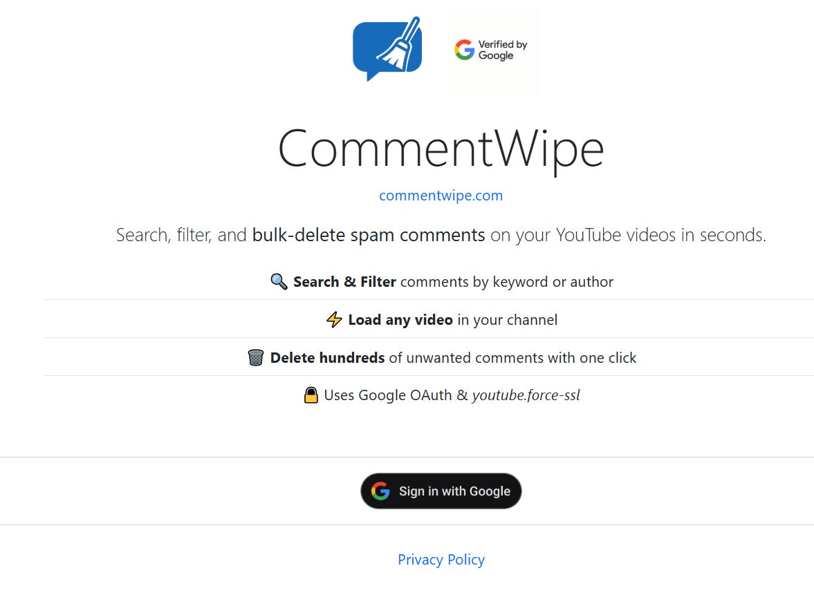 Media CommentWipe - Cari, Penapis & Bulk-Delete Spam Komen di YouTube 3