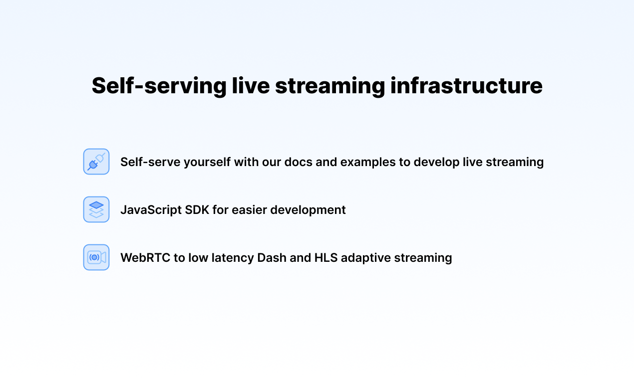 인 라이브 - Webrtc to Dash/HLS 라이브 스트리밍 API 54% 저렴한 비용 미디어 6