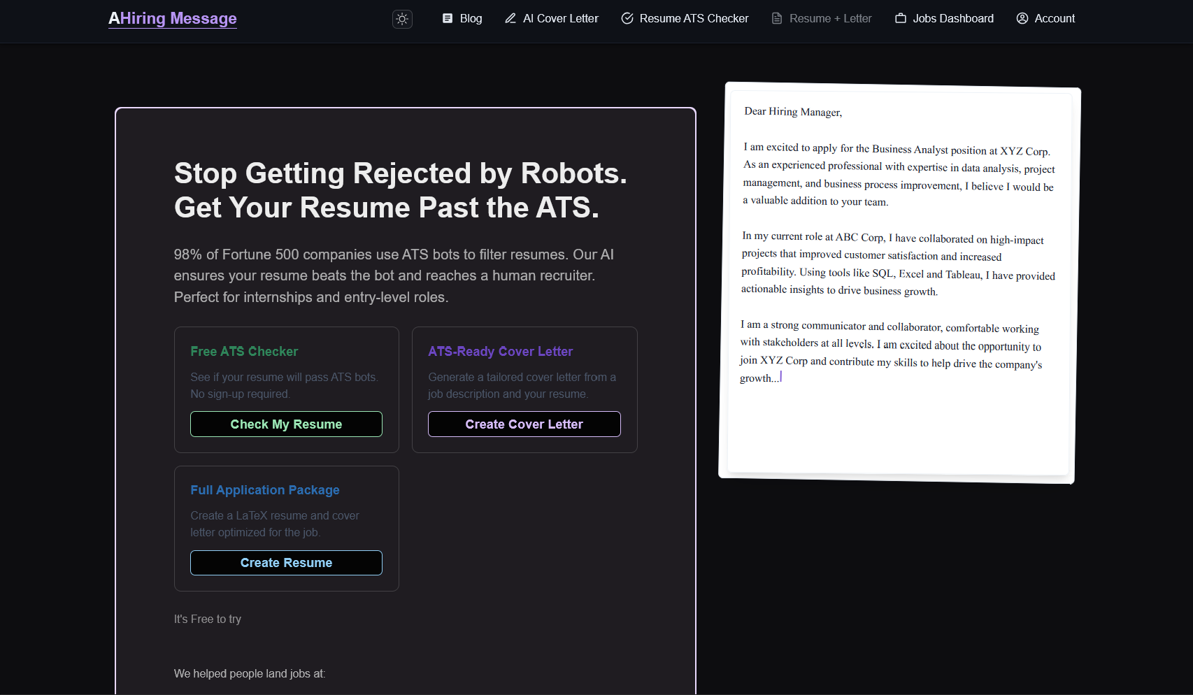 HiringMessage - Main product screenshot demonstrating key features and user interface
