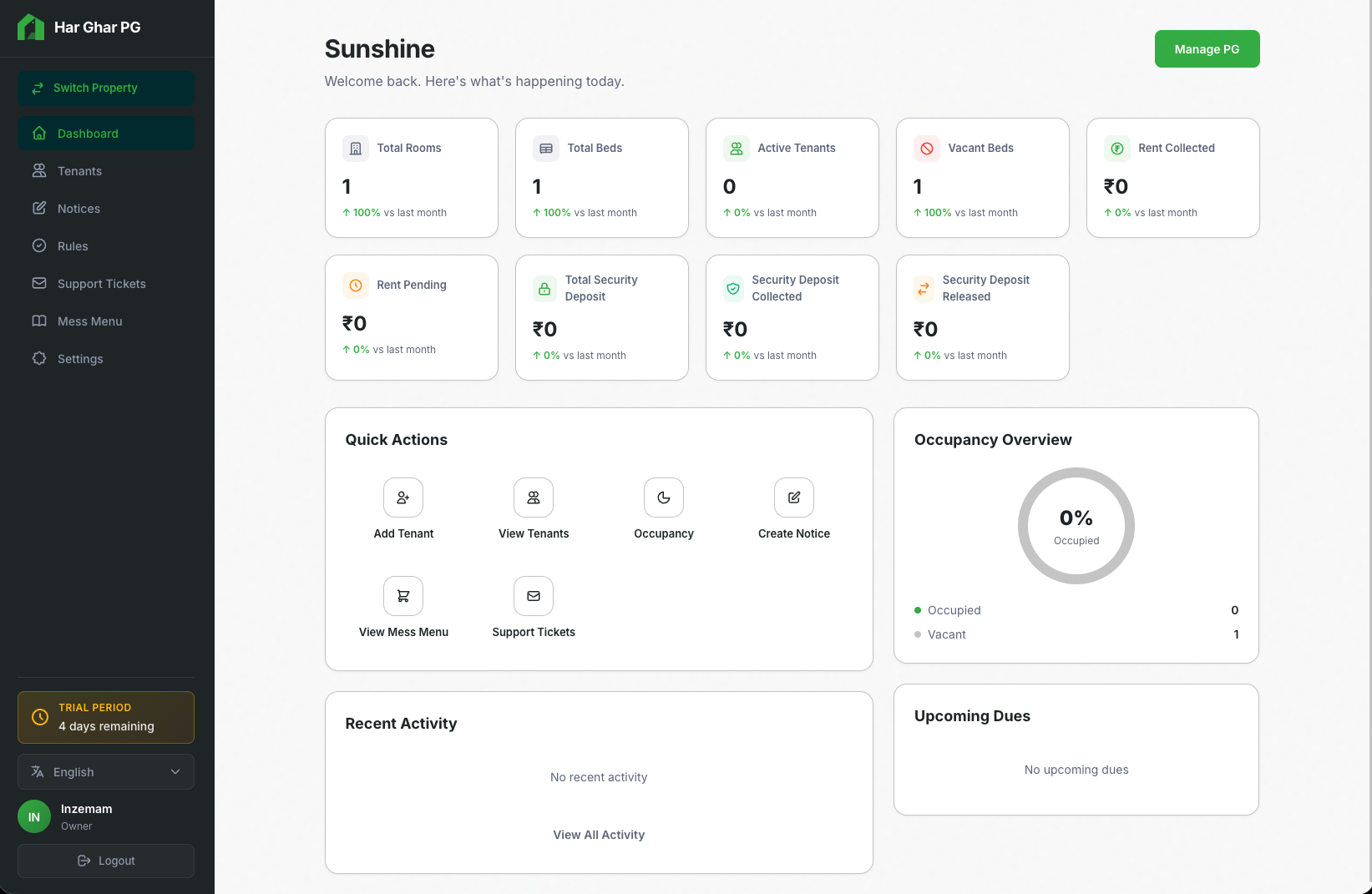 HarGharPG | Smart PG Management Solution - Main product screenshot demonstrating key features and user interface