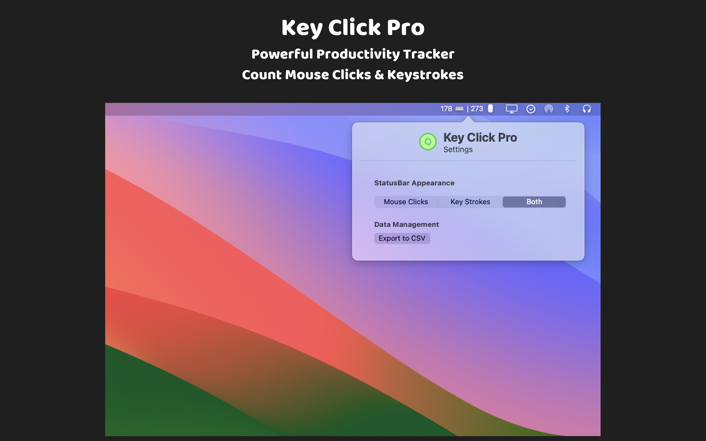 키 클릭 프로 - MacOS 상태 표시 줄에서 마우스 클릭 및 키 스트로크 추적 미디어 3