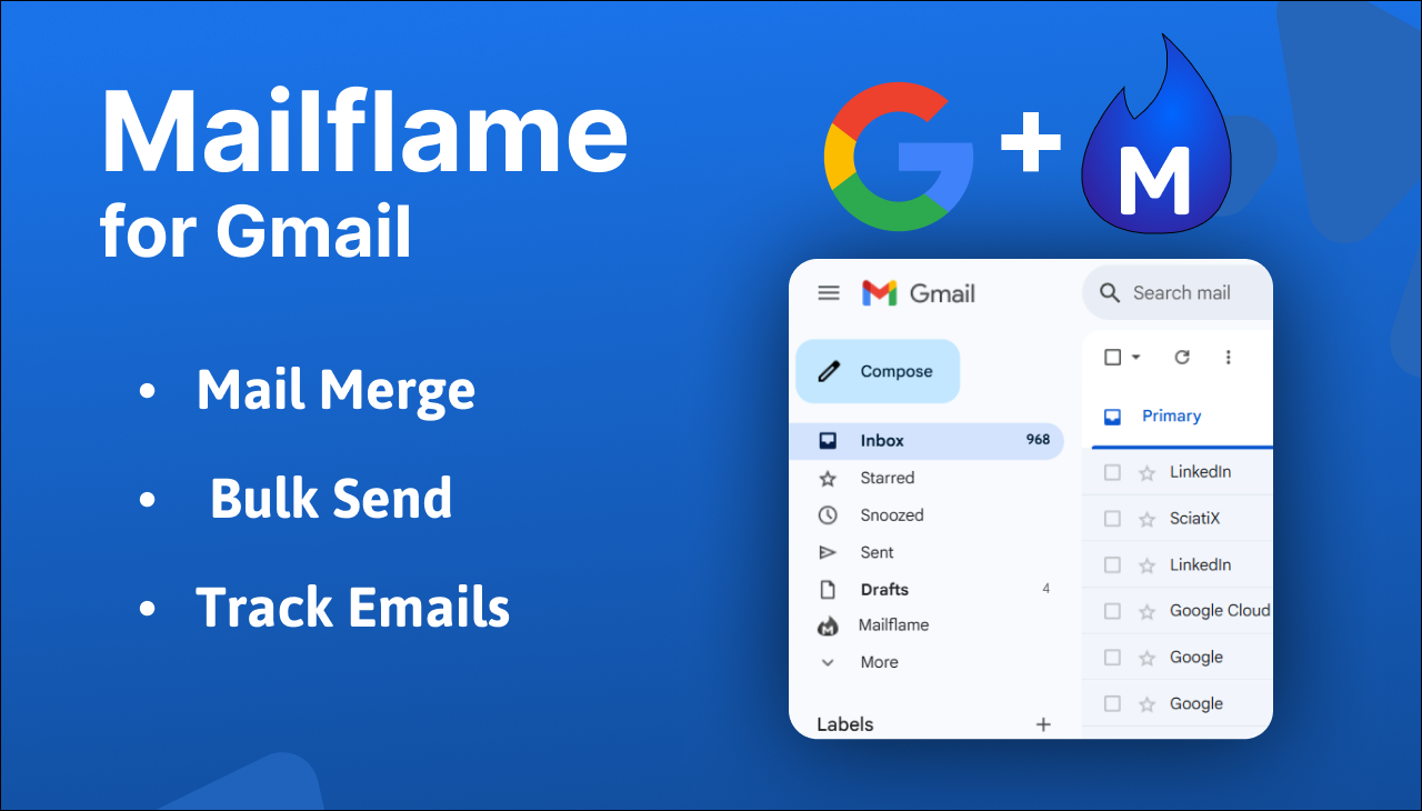 وسائط MailFlame لـ Gmail - دمج البريد ، إرسال الرسائل الإلكترونية بالجملة وتتبعها 2
