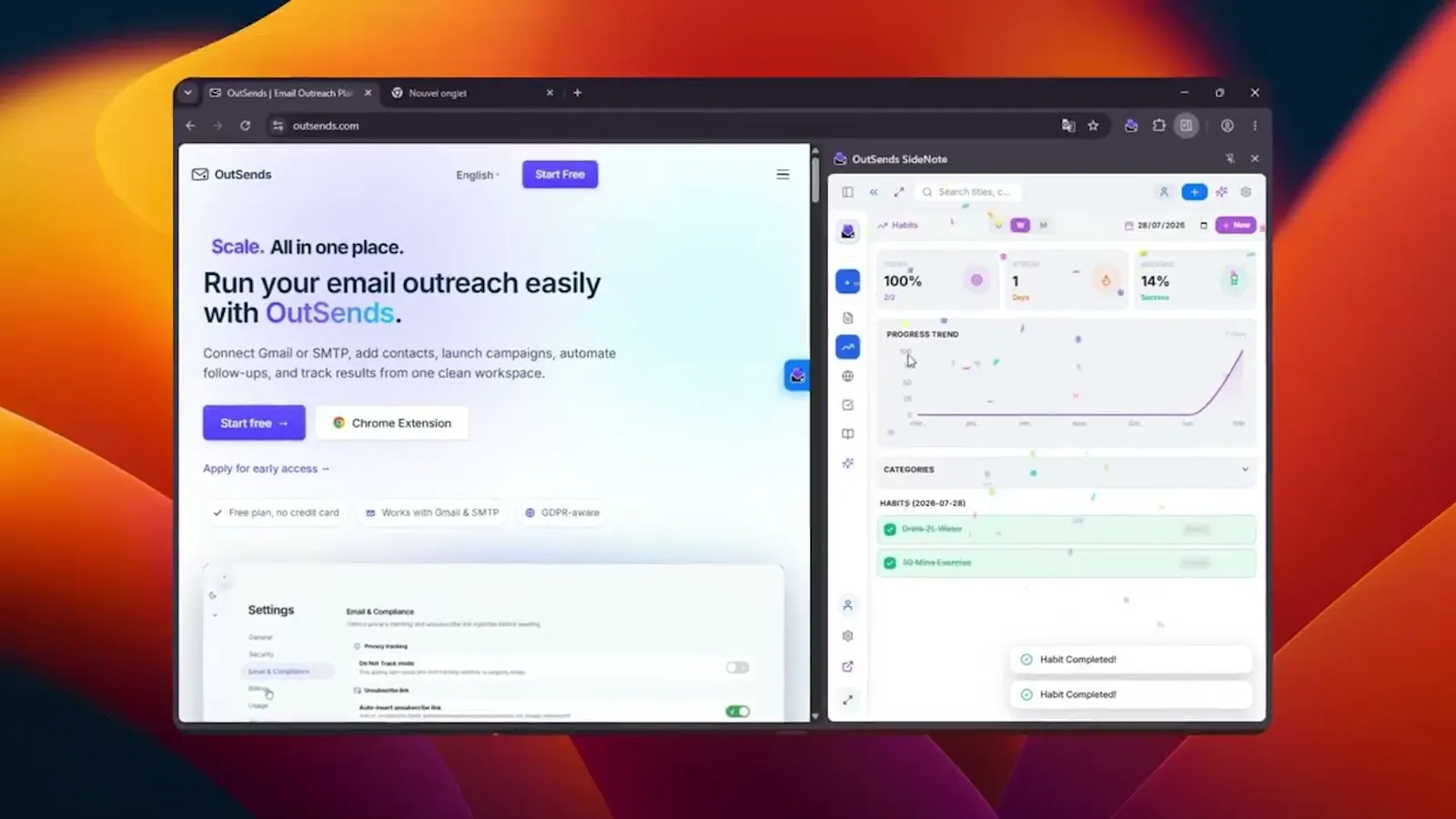 OutSends SideNote — Side Panel Notes screenshot 1 (video preview)