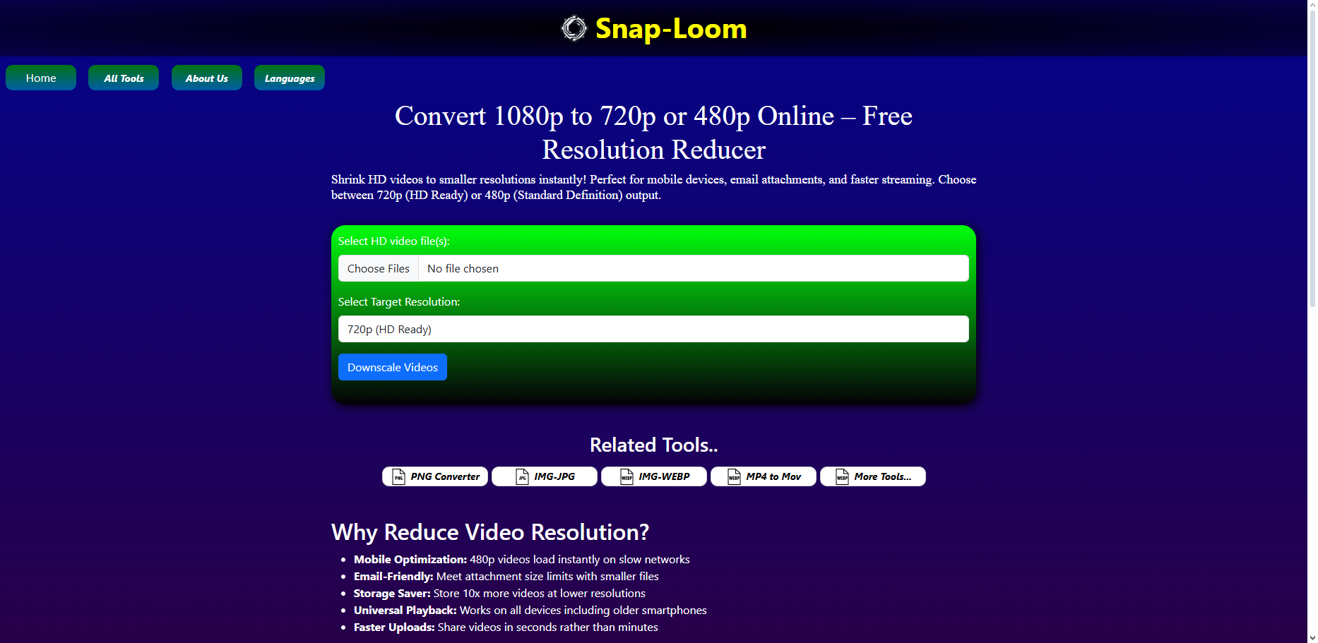 Media Penukar 1080p hingga 720p/480p - Reducer Resolusi Video Percuma |snaploom 2