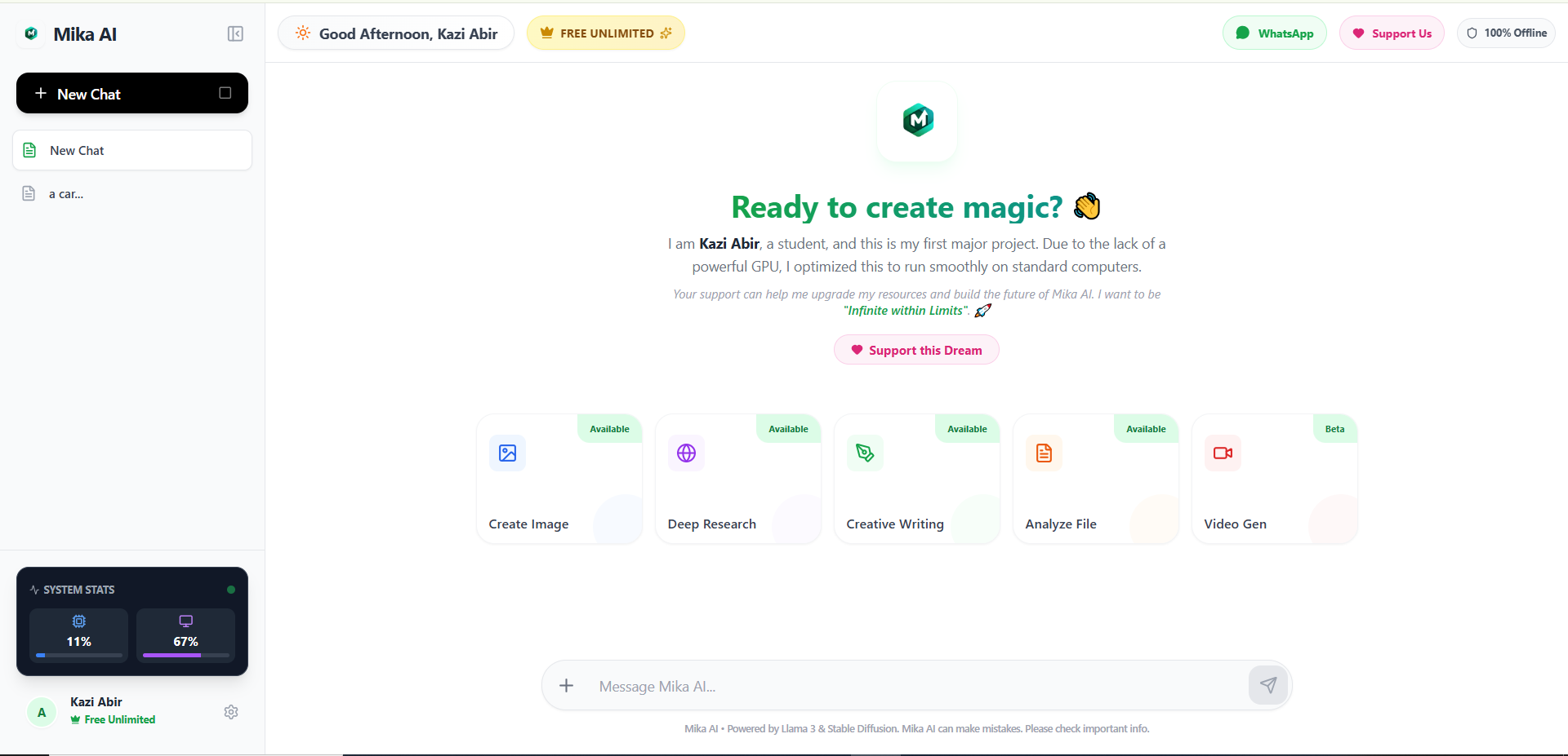 Mika AI - Main product screenshot demonstrating key features and user interface
