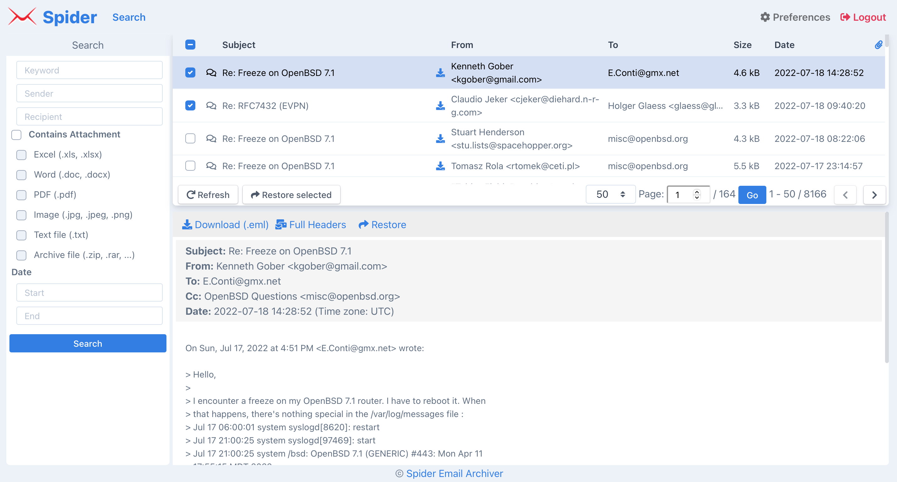 Spinnen -E -Mail -Archiver - Leichte, lokale E-Mail-Archiving-Software Medien 1