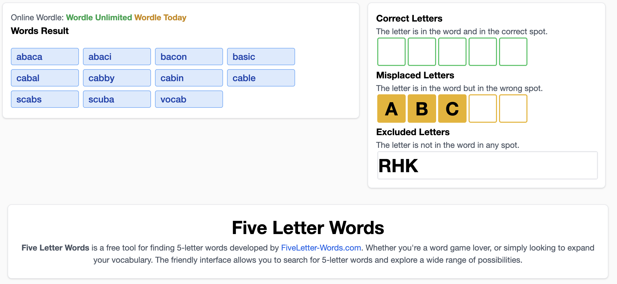 Vijf letterwoorden - Vijf letterwoorden filter voor een puzzel van een worp media 1