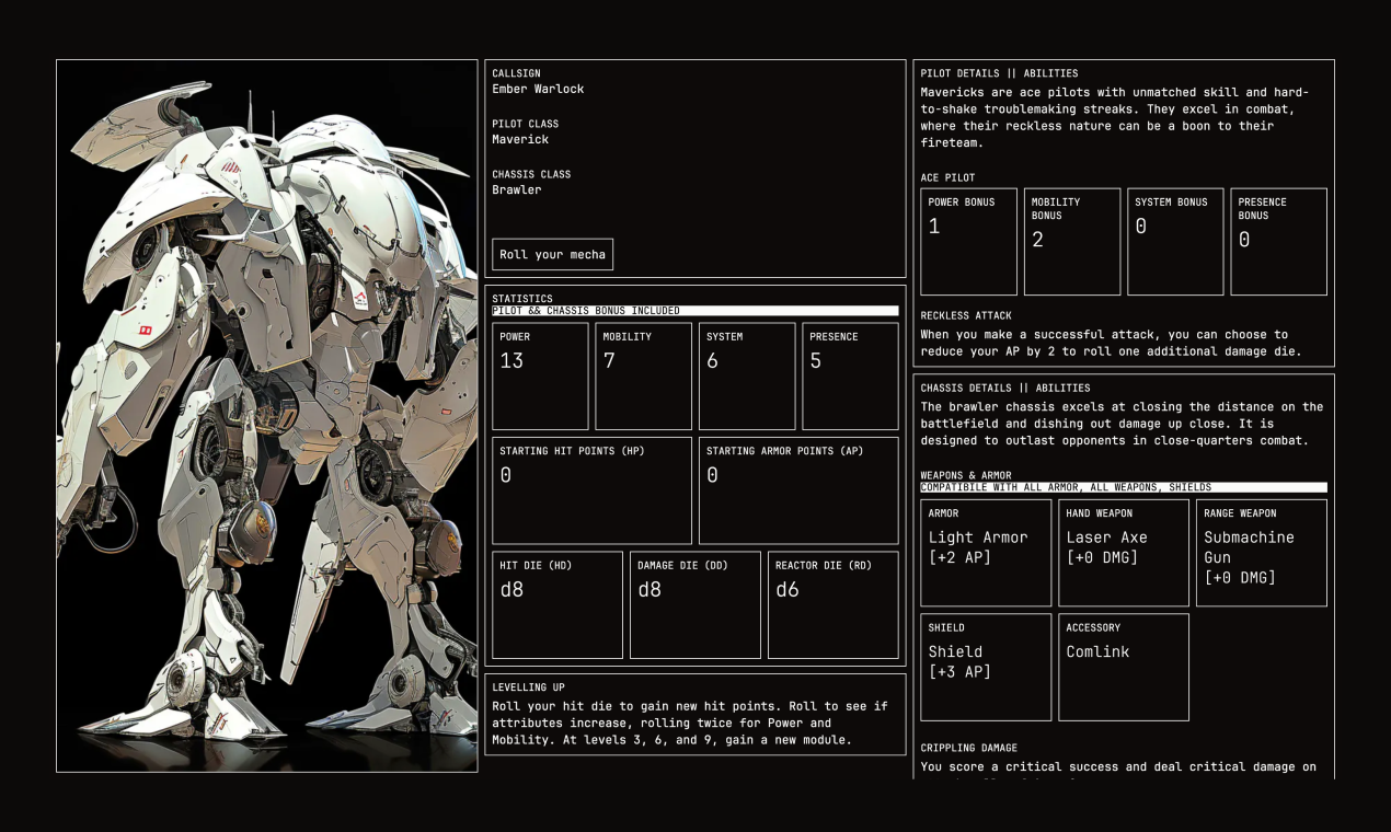 메카 생성기 - "The Mecha Hack"rpg에 대한 자신만의 기계를 만듭니다 미디어 1