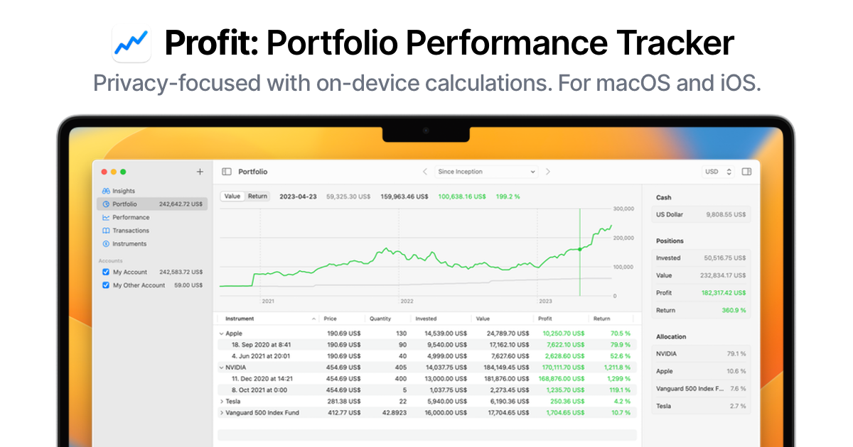 startuptile Profit: Portfolio Performance Tracker-Privacy-focused portfolio tracker for macOS and iOS