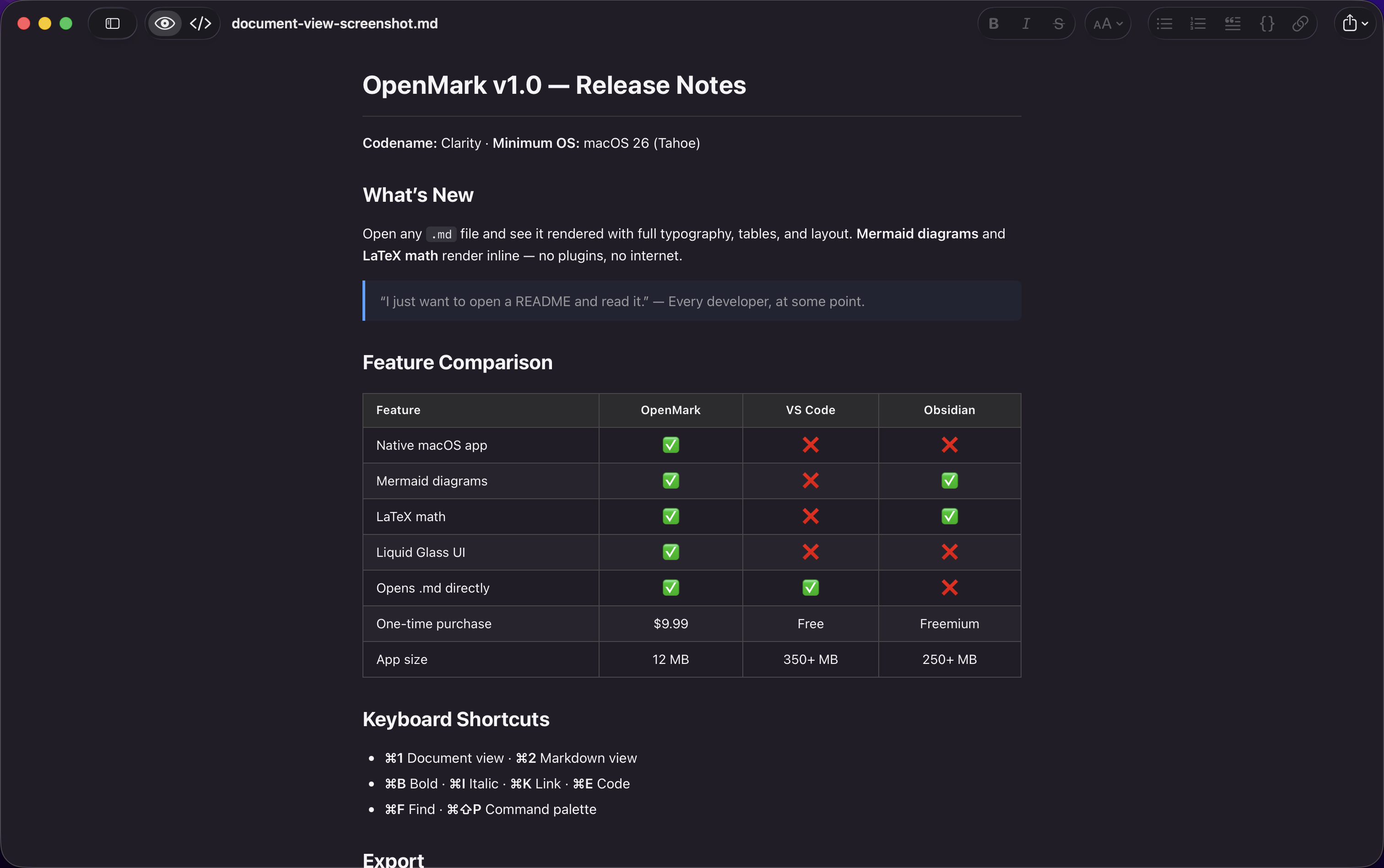 OpenMark - Main product screenshot demonstrating key features and user interface