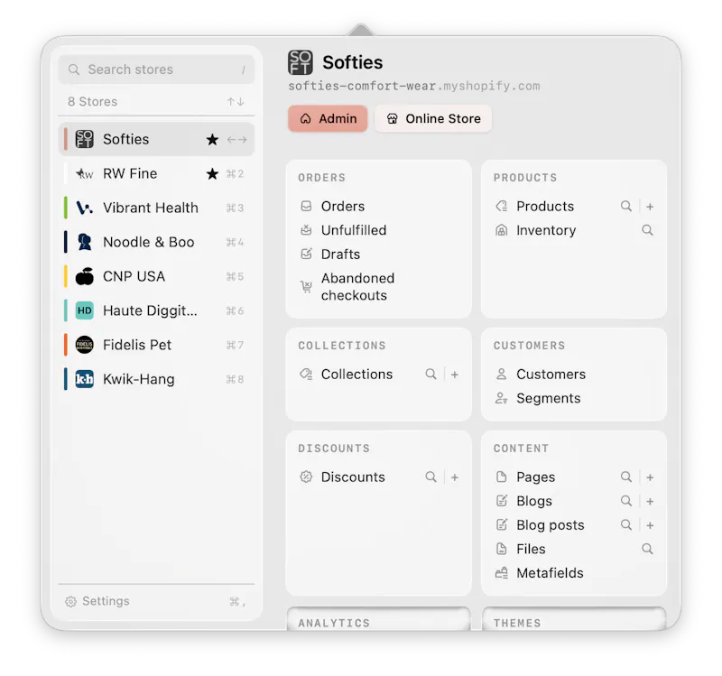 Storefront (Shopify Admin Menu Bar App) screenshot 2