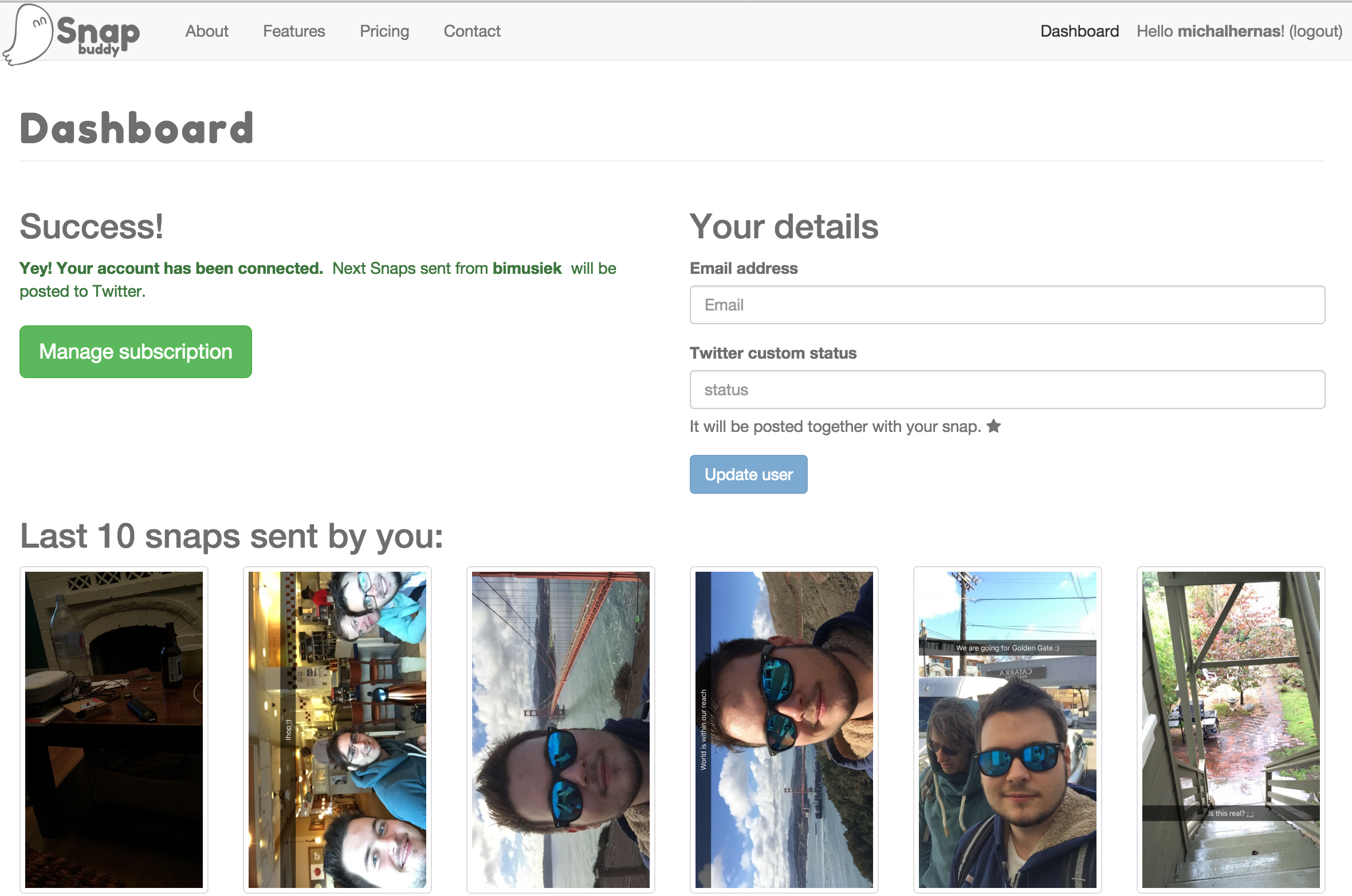 Snapbuddy - Send snaps directly to Twitter, Email, and Dropbox